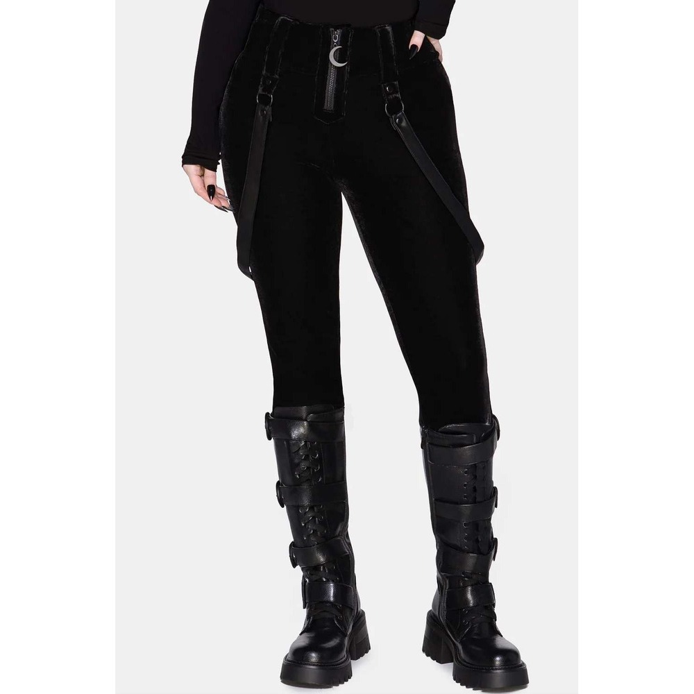 Killstar moon city slimp fit trousers black velvet moon zipper